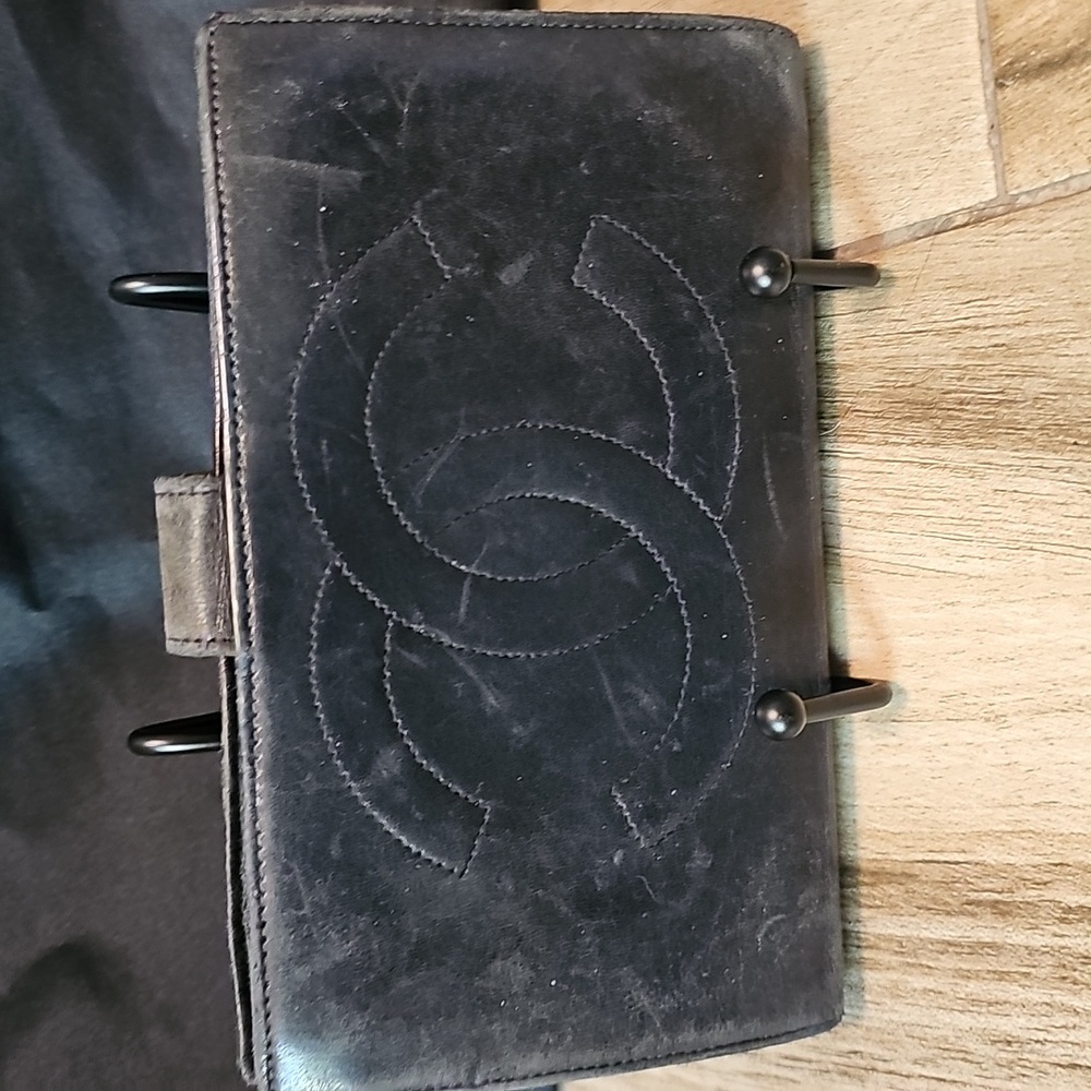 CHANEL Iconic CC Long Black Leather Wallet with Logo
